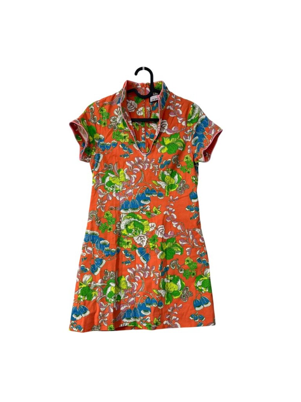 CK Bradley Orange Floral Vneck Short Sleeve Mini Dress Womens Size Small